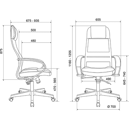 Компьютерное кресло "Бюрократ CH-NOVA LUX", сетка, экокожа, пластик, черный - 15