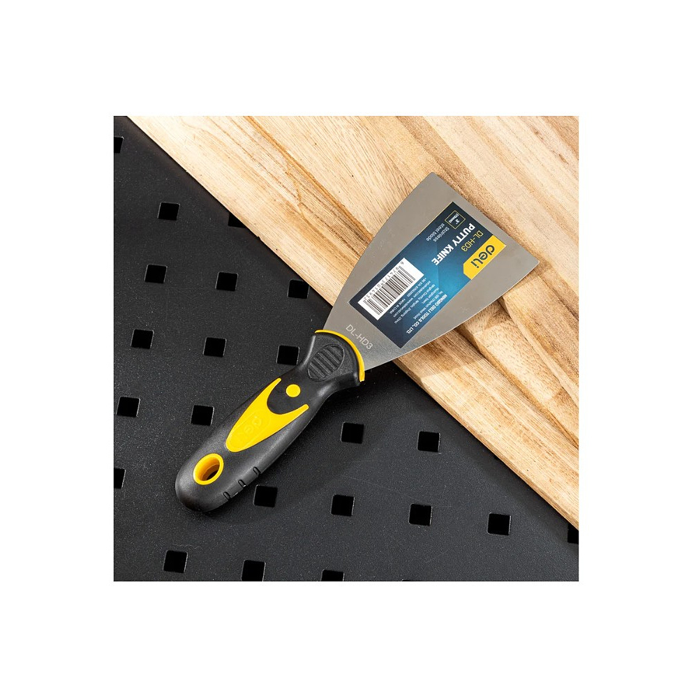 Шпатель нержавеющий Deli YS EDL-HD3, 75 мм, ручка 2K, черный, желтый - 4