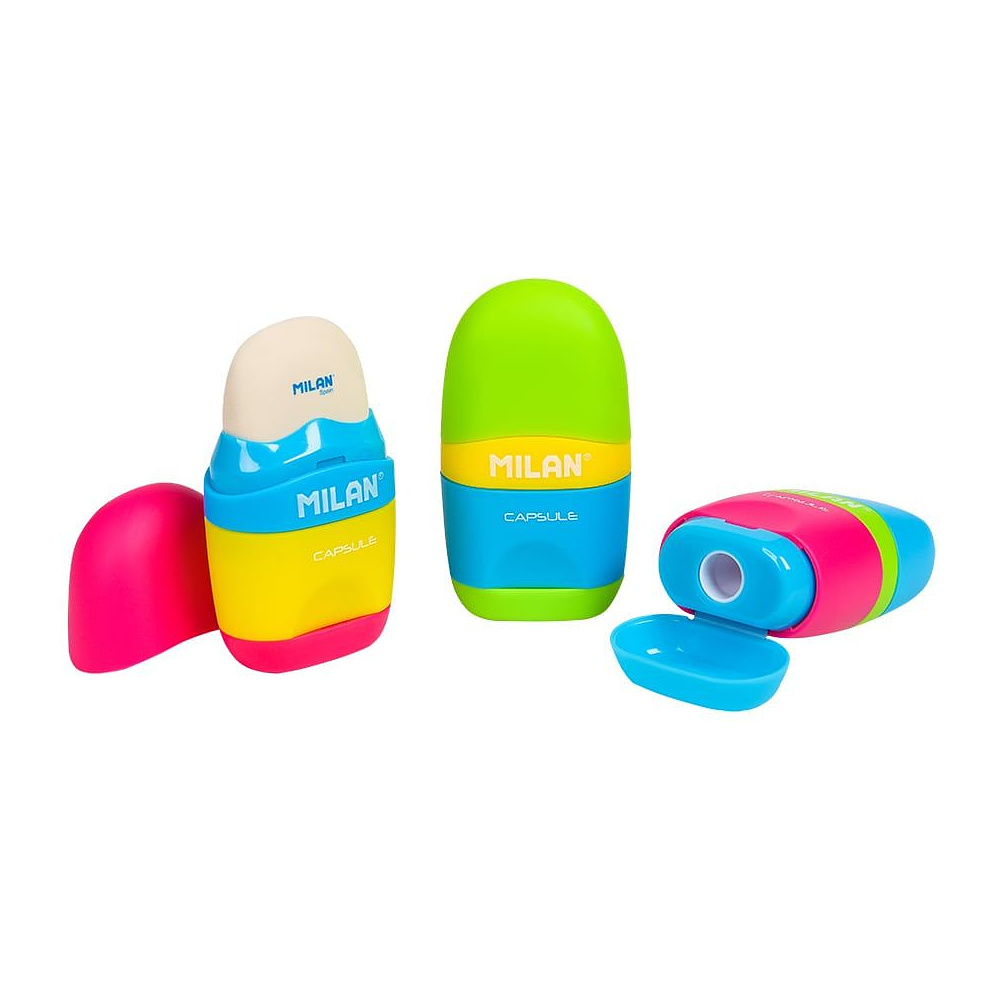 Ластик-точилка Milan "Capsule Mix", 1 отверстие, с контейнером