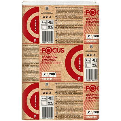 Полотенца бумажные Focus Premium, Z – сложение, 200 листов, 2 слоя, 100% целлюлоза
