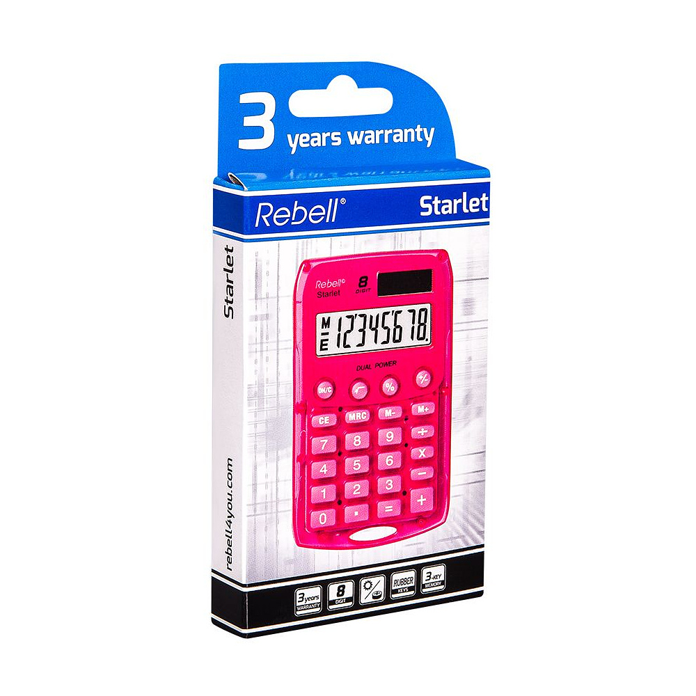 Калькулятор карманный Rebell "StarletP BX", 8-разрядный, розовый - 2
