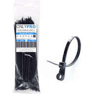 Хомут нейлоновый с монтажным отверстием OnlyPro, 3.6х200 мм, черный, 100 шт