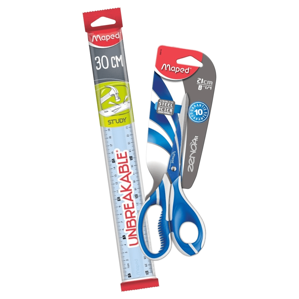 Набор Maped линейка "Unbreakable" 30 см + ножницы "Zenoa Fit" 21 см