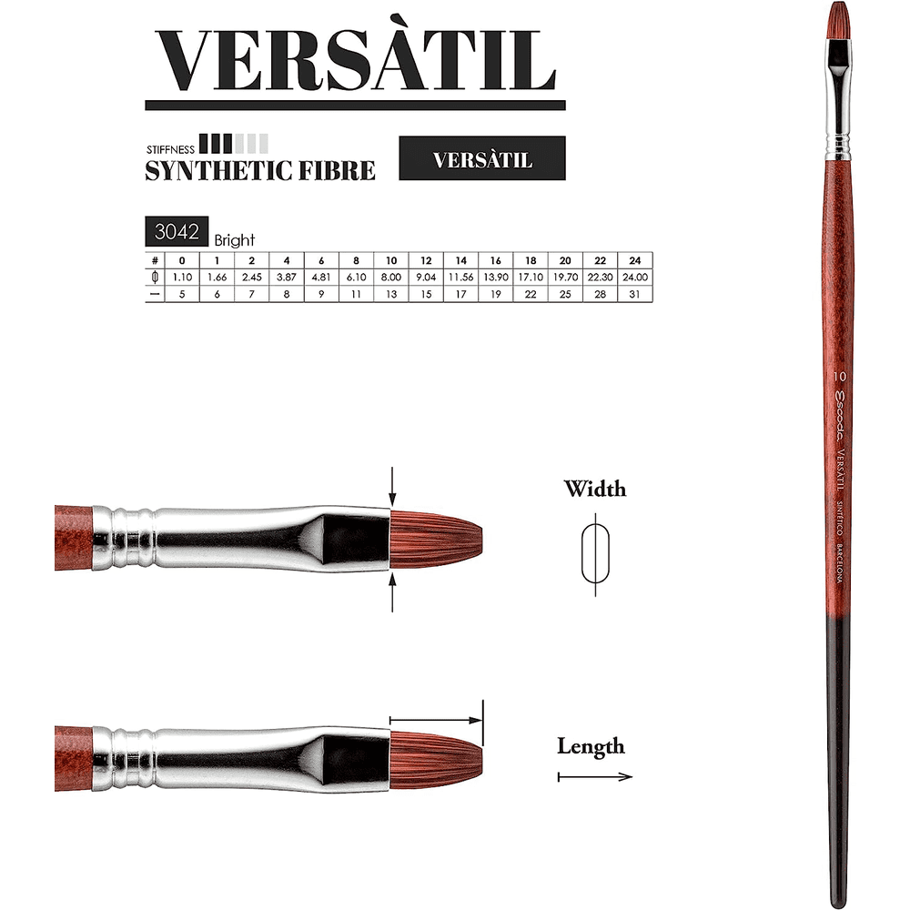 Кисть "Escoda Versatil Brush L/H", синтетика, темно-коричневый, плоская, №2 - 3