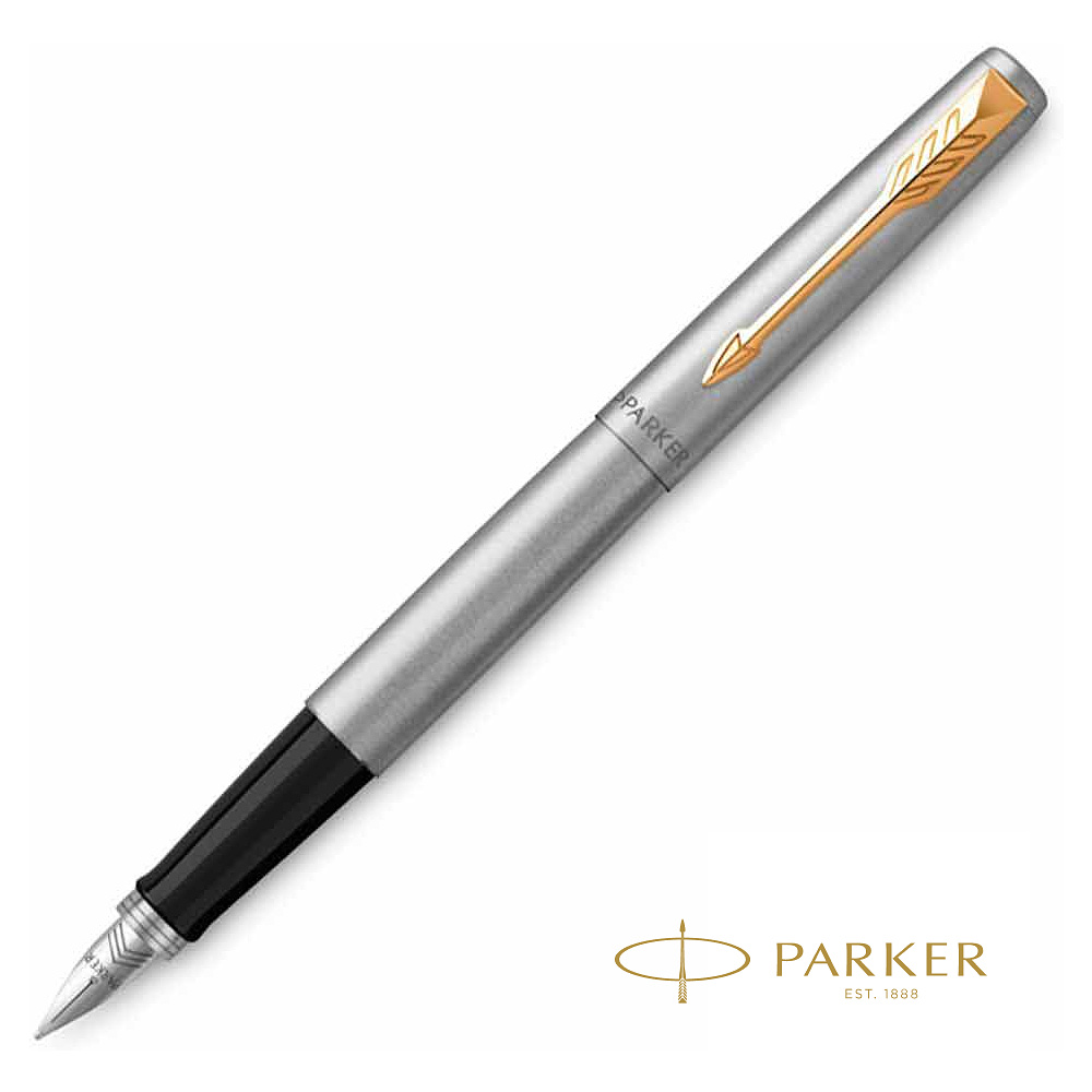 Ручка перьевая "Parker Jotter Stainless Steel CT", М, серебристый, золотистый, патрон синий