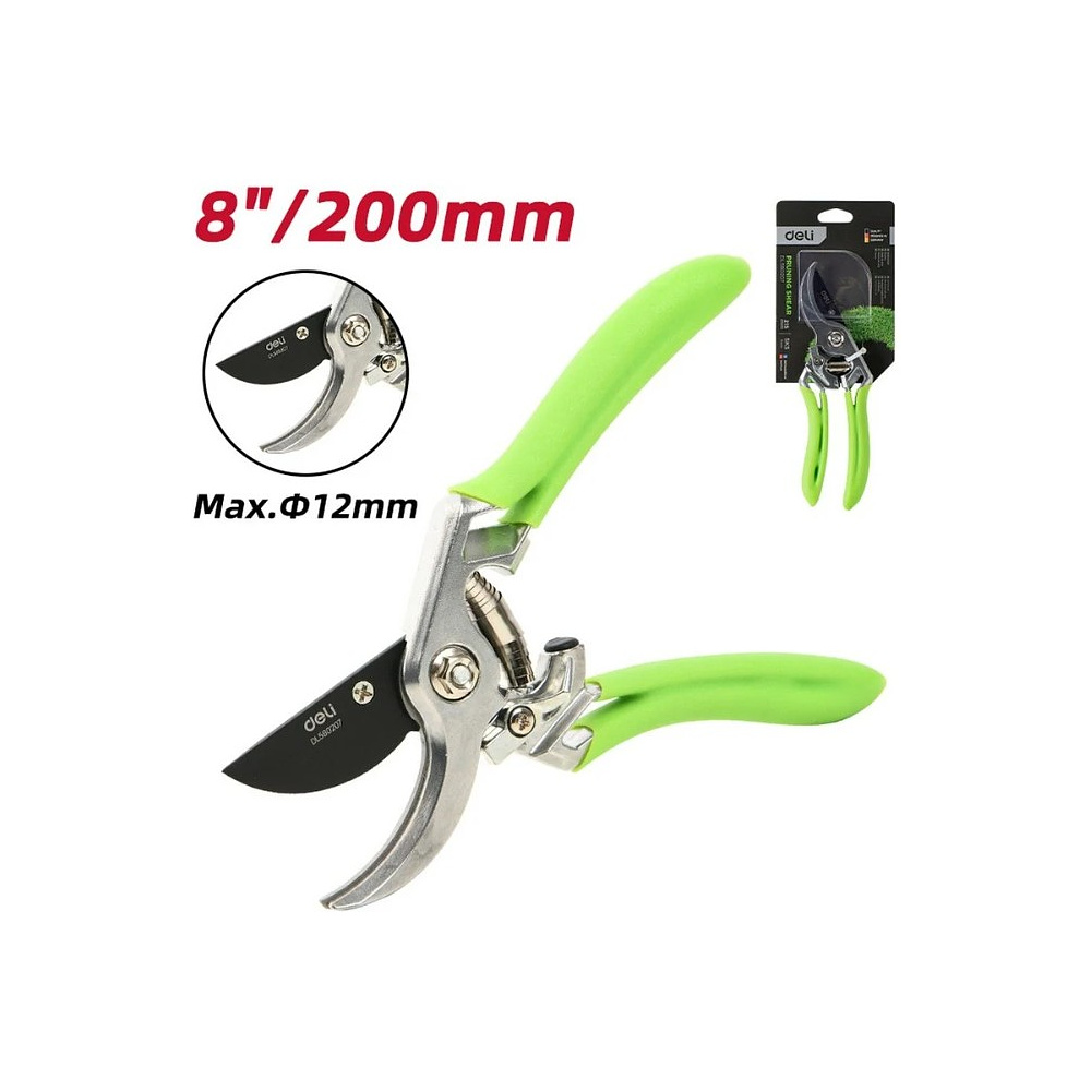 Секатор садовый цельнокованный Deli GS EDL580207, пружина, тефлон, 215 мм., черный, зеленый - 16