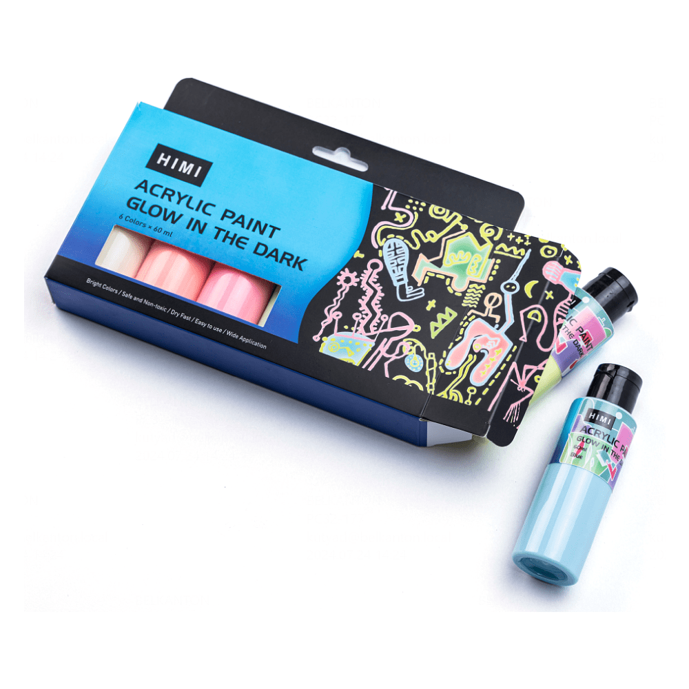 Краски акриловые "Himi", 6 цветов, светящиеся в темноте, флаконы - 9