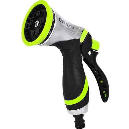 Пистолет-распылитель Deli GS EDL8764, 10 функций, быстросъем, фиксатор курка, корпус аллюм., черный, зеленый