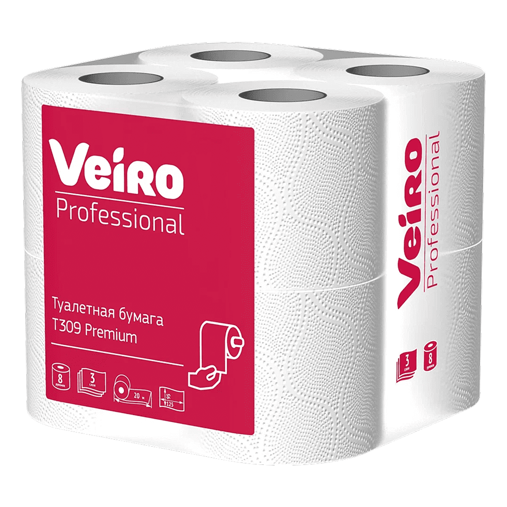 Бумага туалетная Veiro Professional Premium, 3 слоя, 8 рулонов - 3