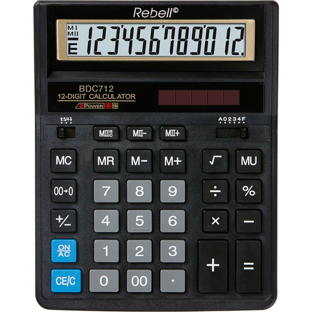 Калькулятор настольный Rebell "BDC712 GL BX (888)", 12 разрядный, черный