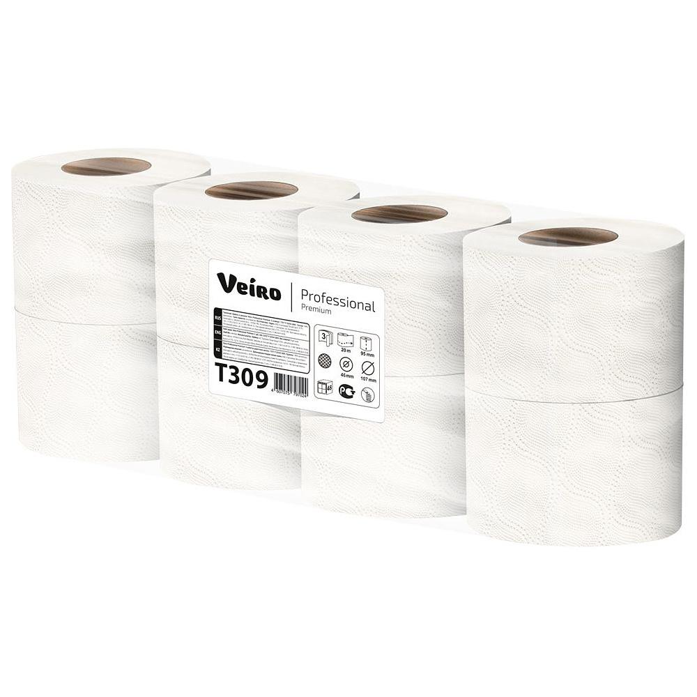 Бумага туалетная Veiro Professional Premium, 3 слоя, 8 рулонов - 2