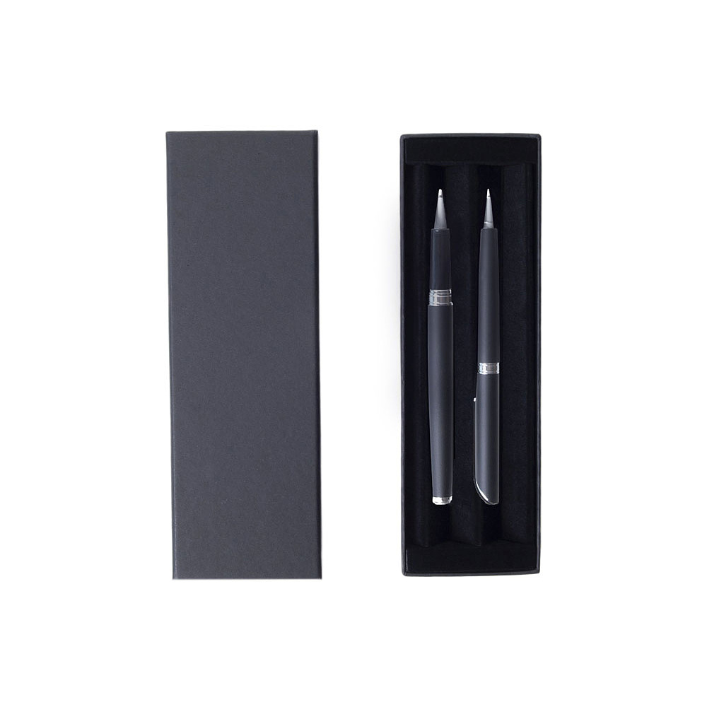 Набор ручек "Shadow": ручка шариковая автоматическая и роллер, черный, серебристый - 2