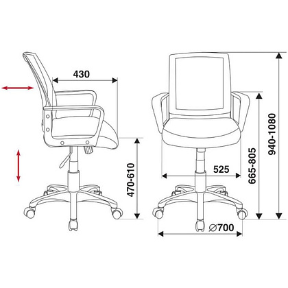 Кресло для персонала "Бюрократ CH-498", ткань, пластик, черный - 2