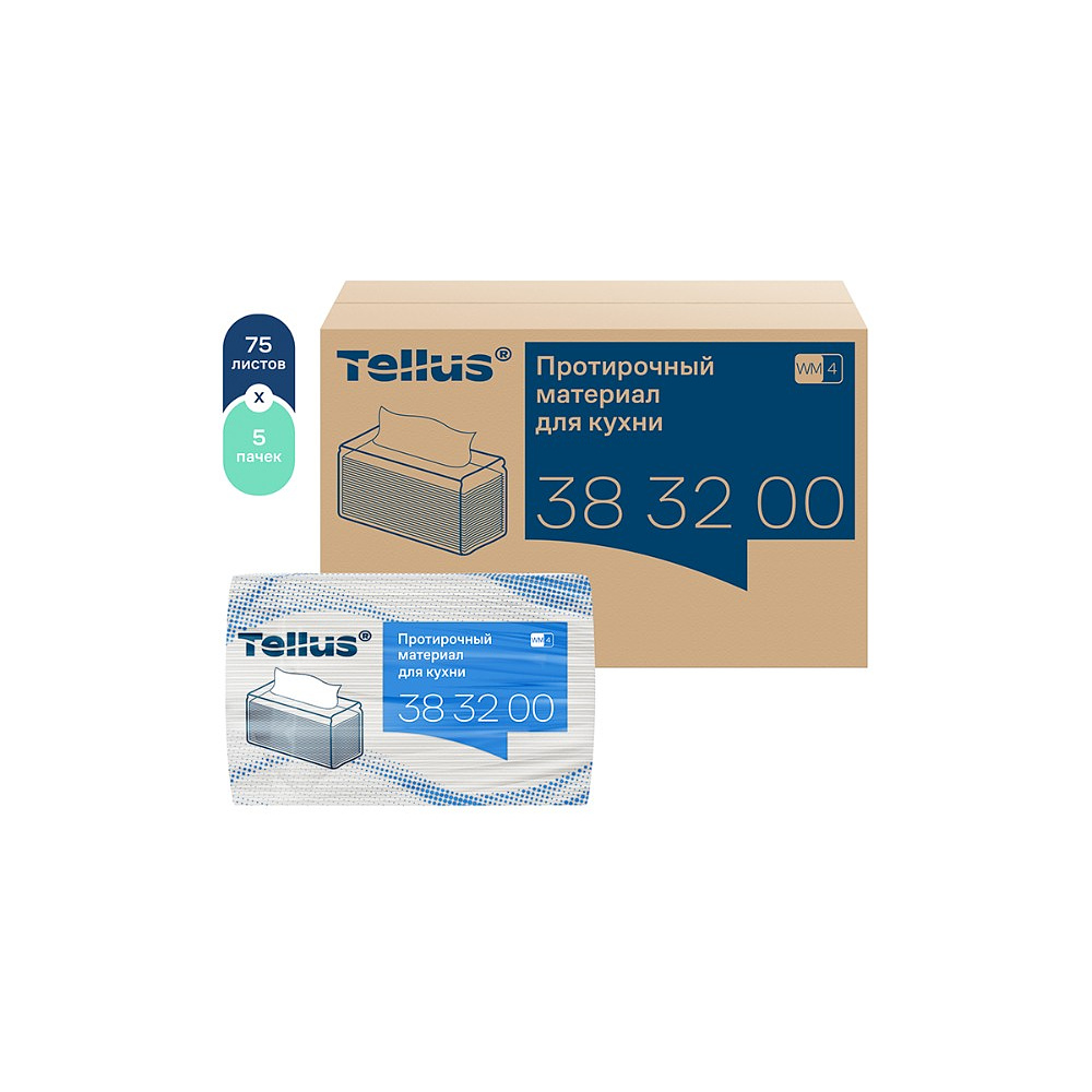 Протирочный материал нетканый Tellus, для кухни, 1 слой, 75 листов, WM4 - 4