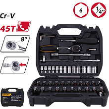 Набор головок торцевых Deli YS EDL1046 1/4", 4-14 мм, 46 шт, кейс, черный, серебристый