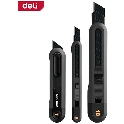 Набор ножей строительных Deli HS EHT4003, 3 шт (ножи 9мм/18мм/трапеция), Soft Touch, черный - 32