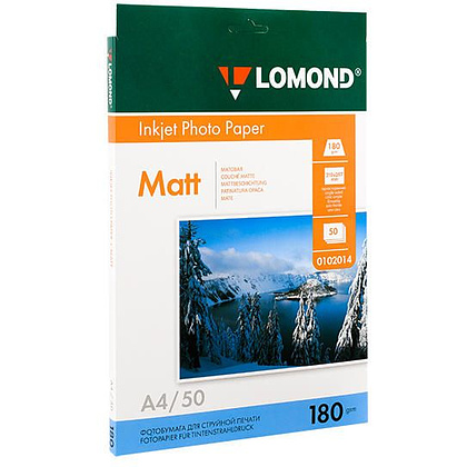 Фотобумага матовая для струйной фотопечати "Lomond", А4, 50 листов, 180 ...