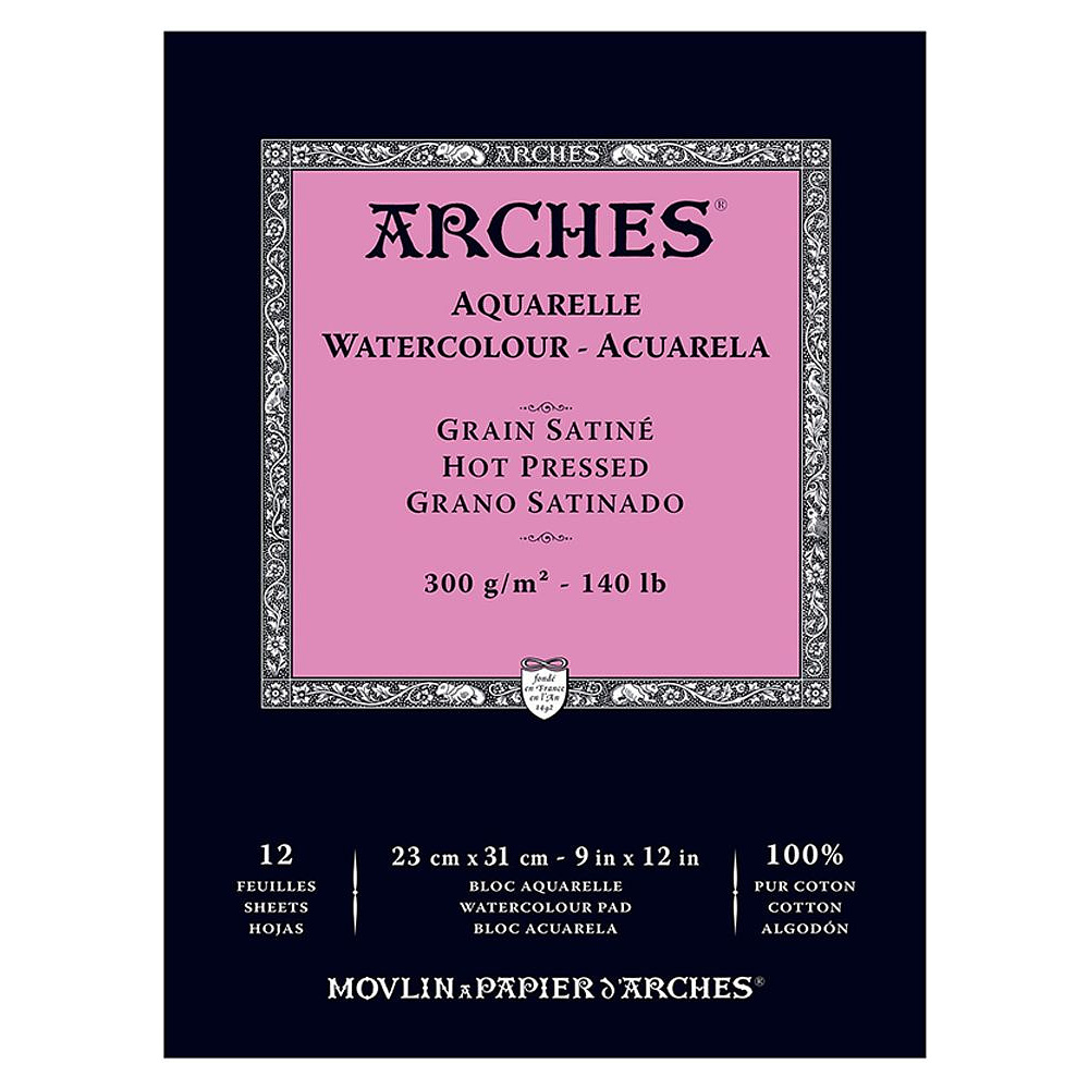 Блок-склейка бумаги для акварели "Arches", 23x31 см, 300 г/м2, 12 листов