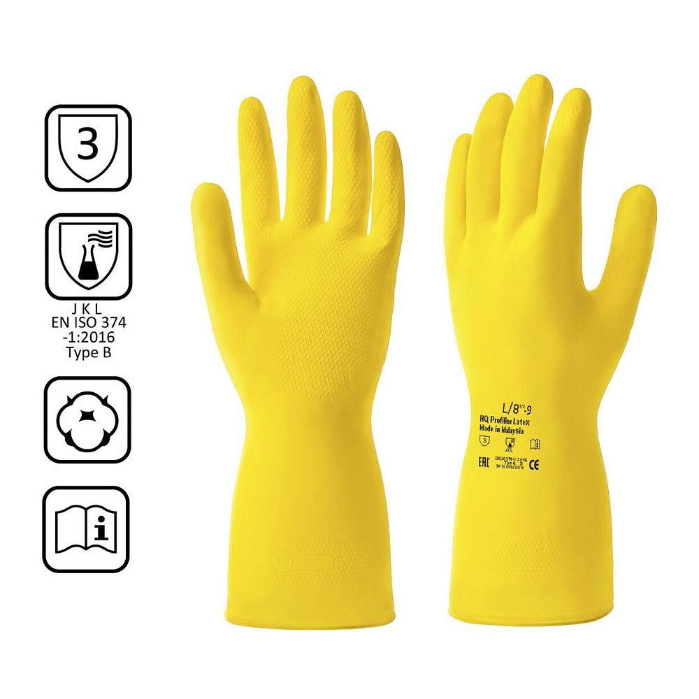 Перчатки латексные с х/б покрытием HQ Profiline р-р L желтый - 2