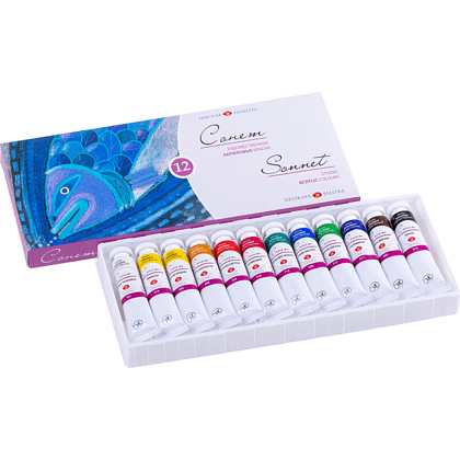 Краски акриловые "Сонет", 12 цветов, 18 мл, тубы