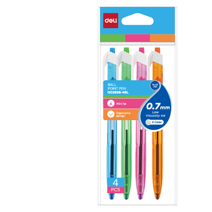 Набор ручек шариковых "Deli EQ02836-4BL", 0.7 мм, прозрачный, стерж. синий, 4 шт - 2