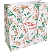 Пакет бумажный подарочный "Holidays. Шишки", 20х20х8 см