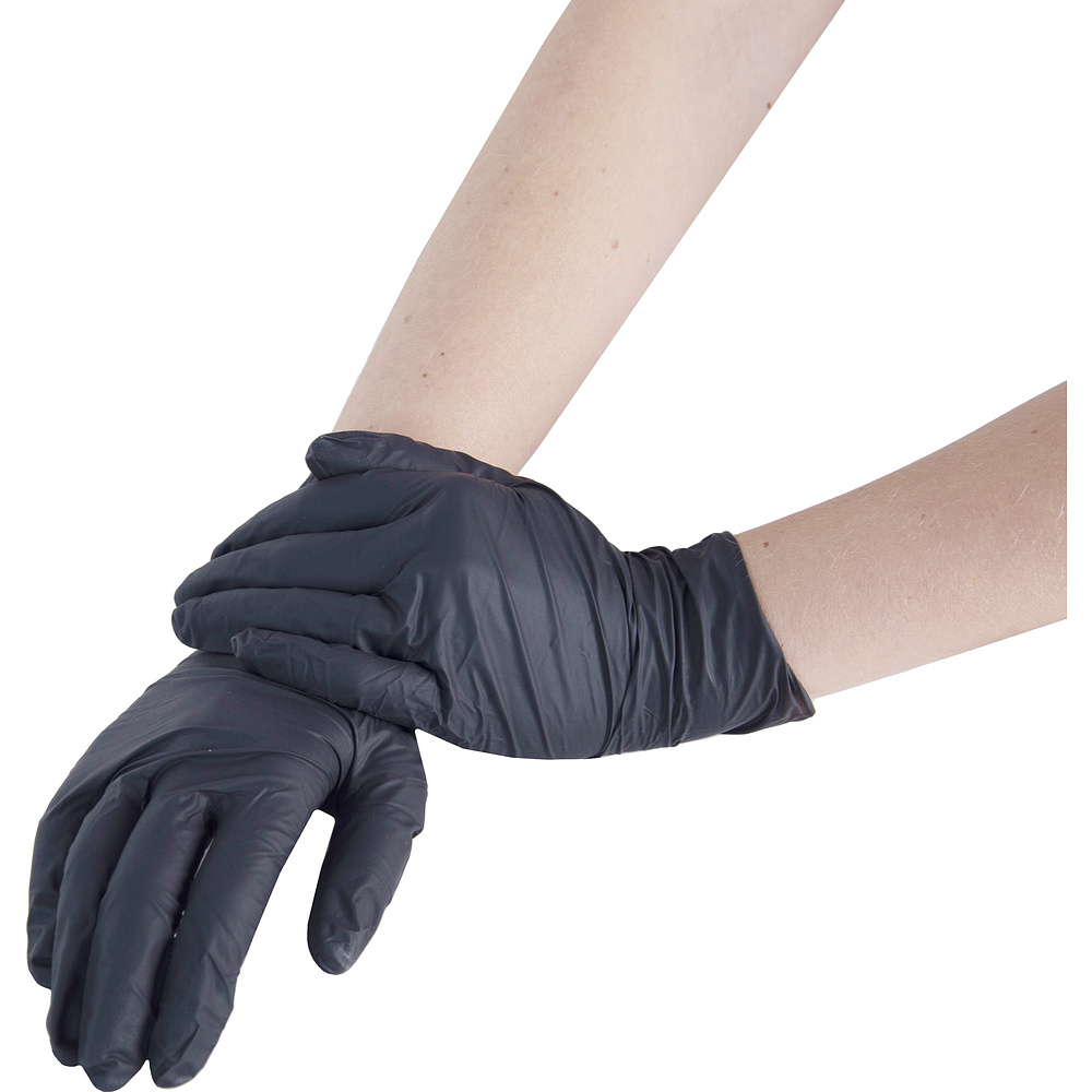 Перчатки нитриловые неопудренные одноразовые BVB, р-р M, 100 шт/упак, черный - 3