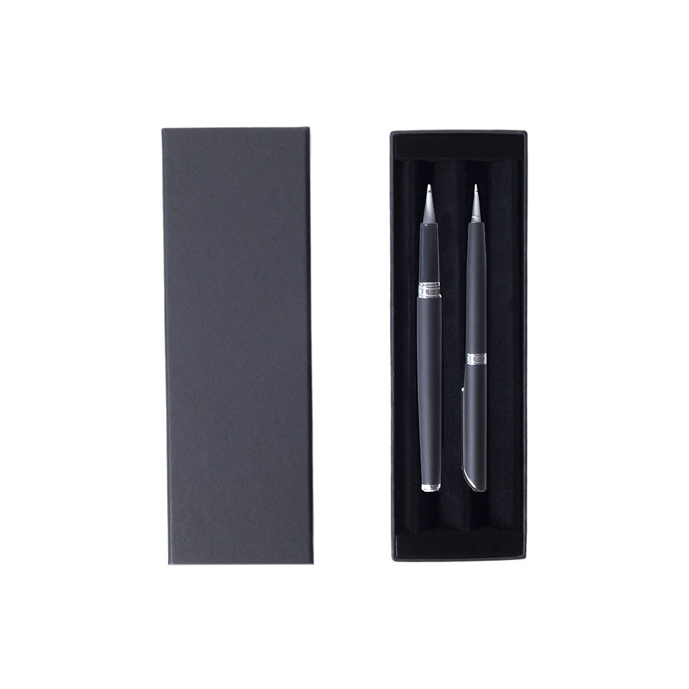 Набор ручек "Shadow": ручка шариковая автоматическая и роллер, черный, серебристый