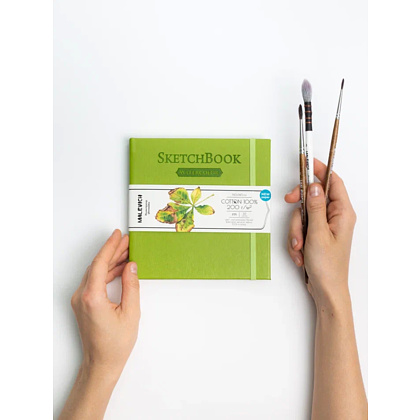 Скетчбук для акварели "Малевичъ", 14.5x14.5 см, 200 г/м2, 30 листов, салатовый - 10