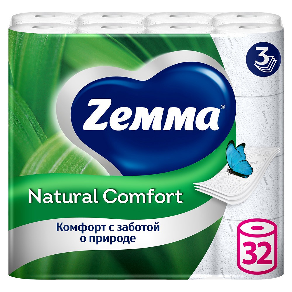 Бумага туалетная Zemma Natural Comfort, 32 рулона, 3 слоя, белый 