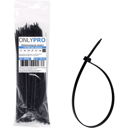 Хомут нейлоновый OnlyPro, 4.8х400 мм, черный, 100 шт 