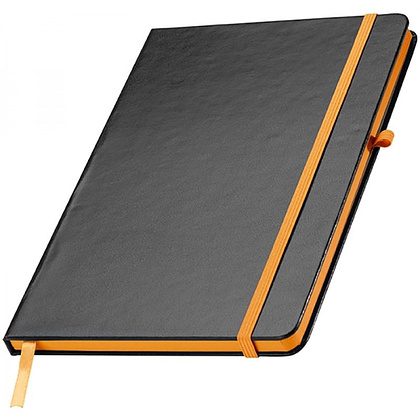 Блокнот на резинке "Cuxhaven", А5, 80 листов, линейка, черный, оранжевый