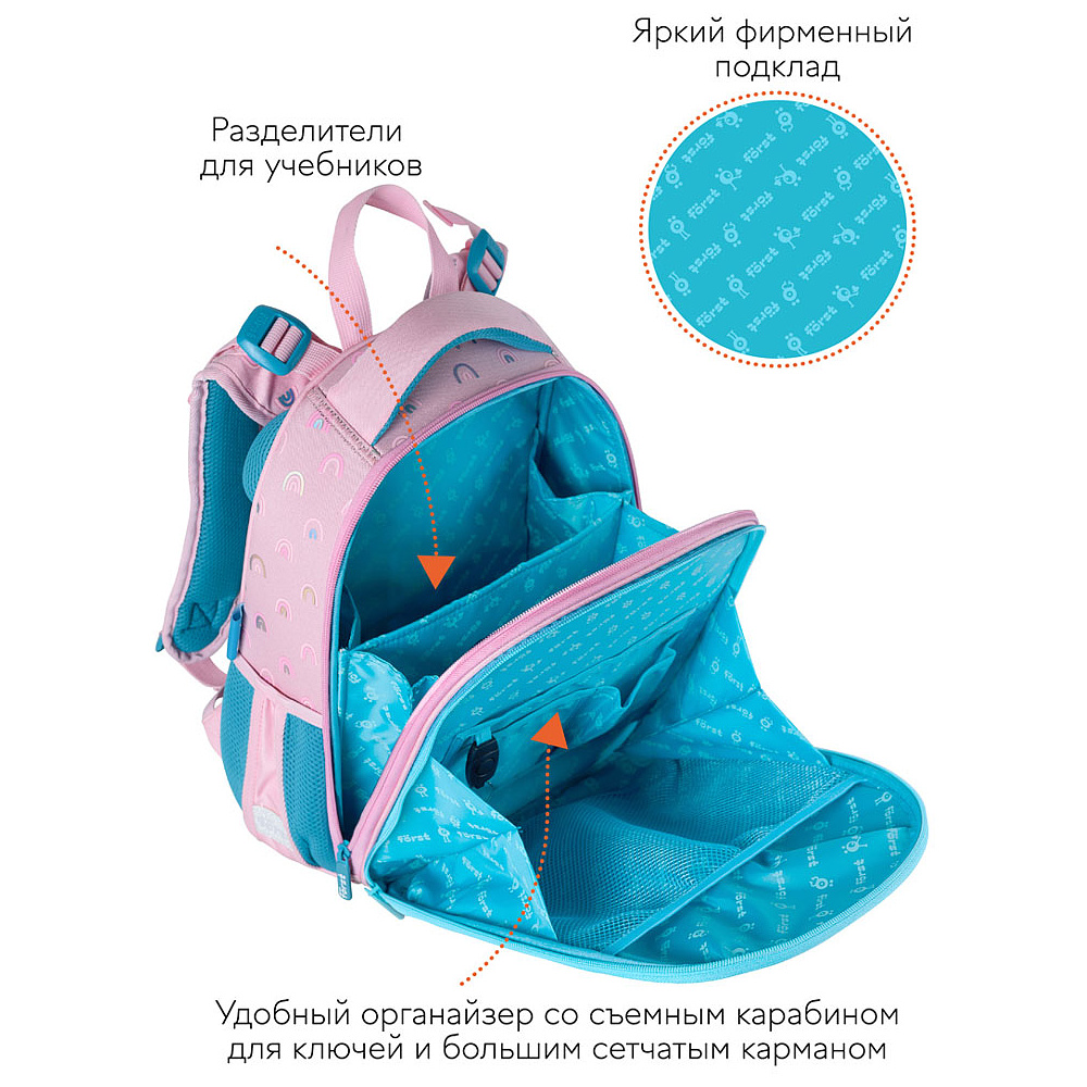 Рюкзак школьный "Shiny flamingo", розовый, голубой - 3