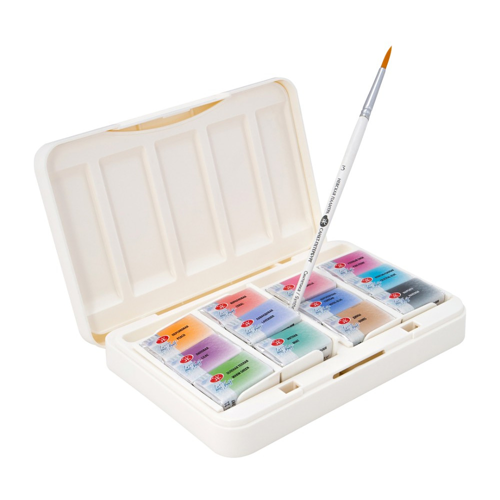 Краски акварельные "Белые ночи пастельные цвета", набор 12 цветов, кюветы - 3