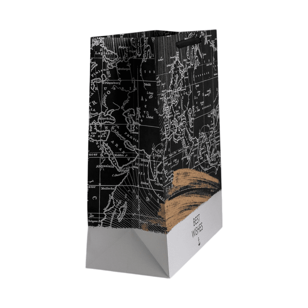 Пакет бумажный подарочный "Best wishes", 49х40х19 см, белый, черный - 2