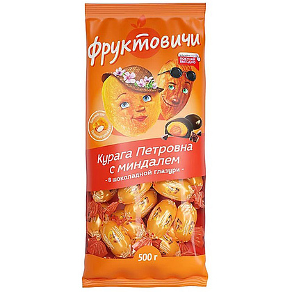 Конфеты "Фруктовичи", 500 г, курага с миндалем в шоколадной глазури