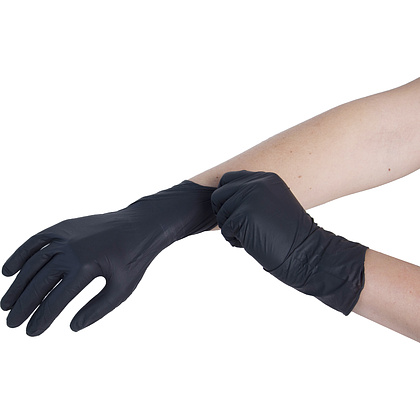 Перчатки нитриловые неопудренные одноразовые BVB, р-р M, 100 шт/упак, черный - 2