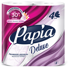 Бумага туалетная  Papia Deluxe, 16,5м, 4 слоя, 4 рулона, 100% целлюлоза