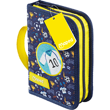 Пенал  "Foot", 1 отделение, с наполнением, синий, желтый