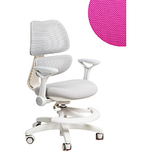 Кресло детское Ergosmart Antey, ткань, пластик, корпус белый, подставка для ног, с чехлом розовым, серый