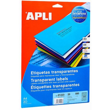 Влагоустойчивые прозрачные этикетки из полиэстера "Apli", 210x297 мм, 20 листов, 1 шт, прозрачный