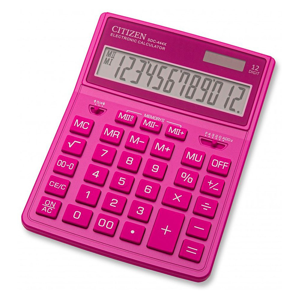 Калькулятор настольный CITIZEN "SDC-444 XRPKE", 12-разрядный, розовый