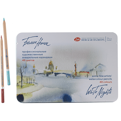 Карандаш акварельный "Белые ночи", набор 48 цветов, жестяной пенал - 2