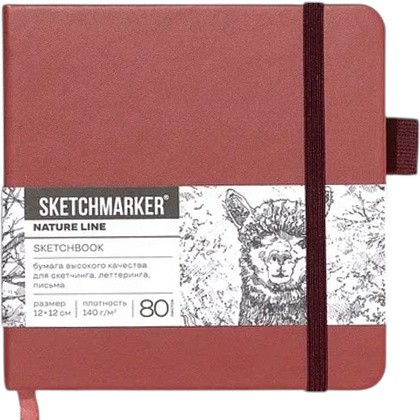 Скетчбук "Sketchmarker", 12х12 см, 140 г/м2, 80 листов, красный винтаж