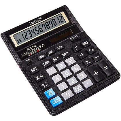 Калькулятор настольный Rebell "BDC712GL BX (888)", 12-разрядный, черный