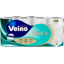 Бумага туалетная Veiro Delicate, 8 рулонов, 3 слоя, белый 