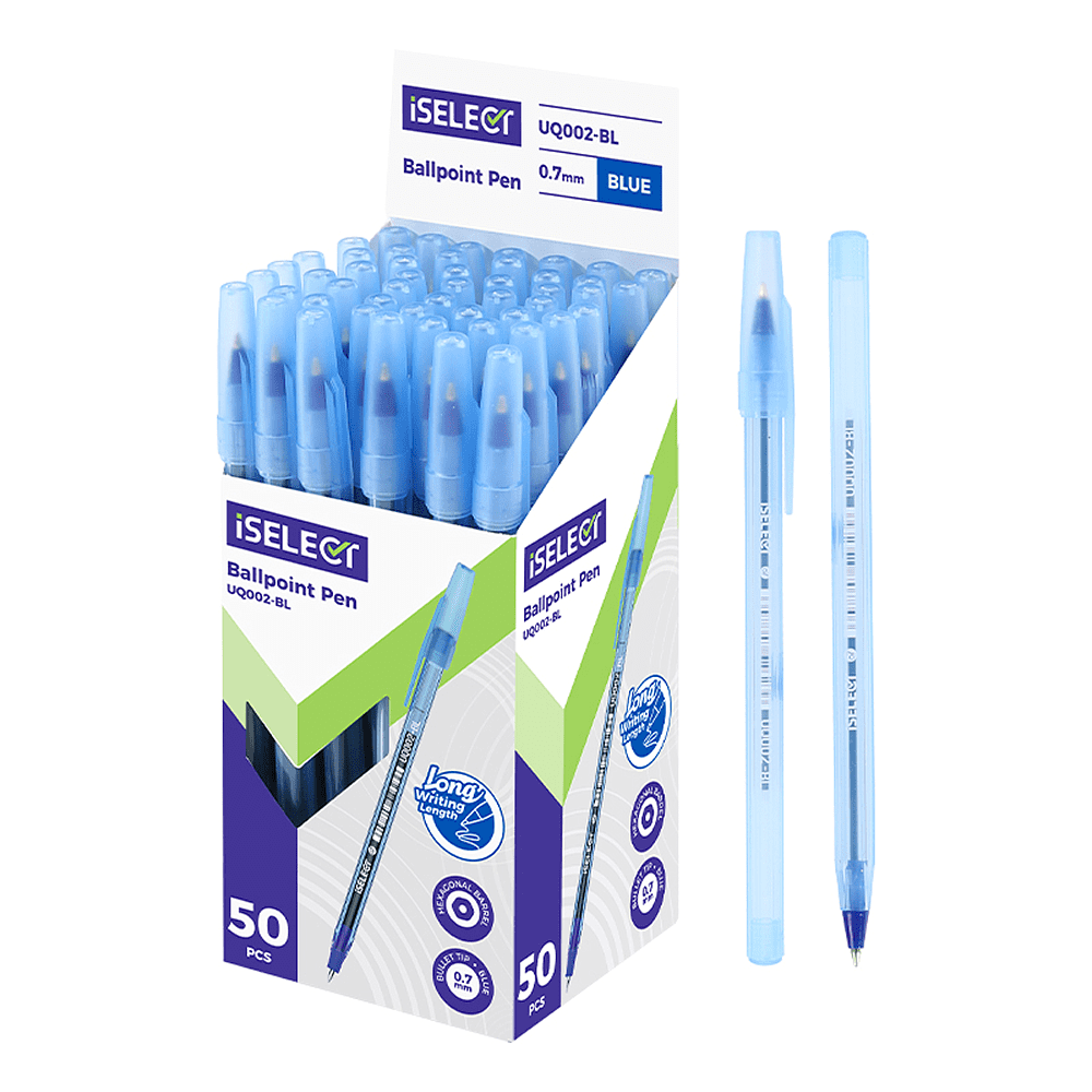 Ручка шариковая "iSelect", 0.7 мм., пластик, прозрачный синий, стерж. синий - 2
