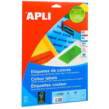 Самоклеящиеся цветные этикетки универсальные "Apli", 210x297 мм, 20 листов, 1 шт, зеленый