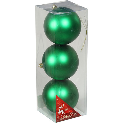 Шар елочный "Матовый", 10 см, пластик, зеленый, 3 шт/уп.