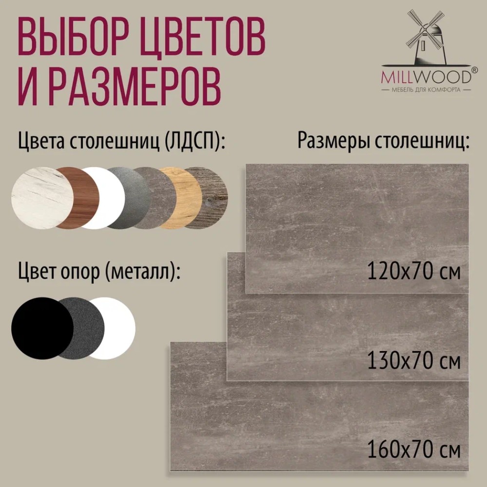 Стол письменный Millwood Лофт Сиэтл (ДТ-5), 1300х700 мм, бетон, черный - 8